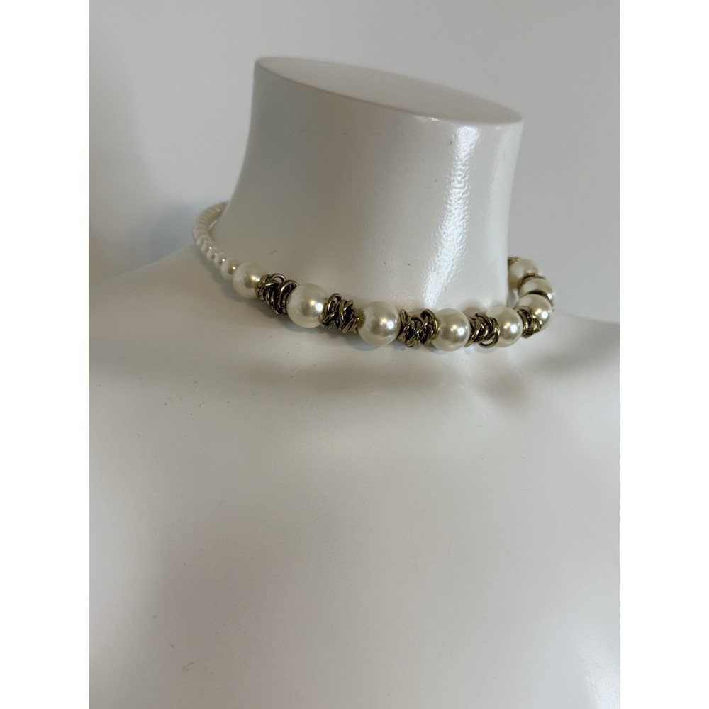 Faux Pearl Choker Necklace Bridal‎ Head Piece Antique Gold Tone Vintage One Size - Picture 15 of 16